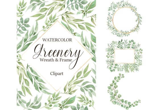 Download Watercolor Greenery Wreath Clipart Set - Watercolor greenery wreath Collection